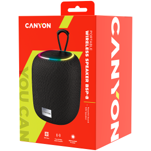 CANYON BSP-8, Bluetooth Speaker, BT V5.2, BLUETRUM AB5362B, TF card support, Type-C USB port, 1800mAh polymer battery, Max Power 10W, Black, cable length 0.50m, 110*110*135mm, 0.57kg