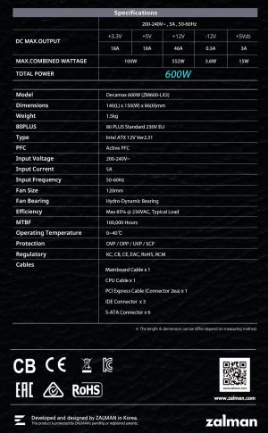 Zalman PSU DecaMax 600W 80+ ZM600-LX3