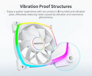 Ventilator Montech RX140 PWM, Ventilator REVERSE, 140mm, ARGB, Alb