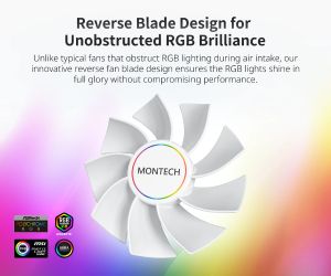 Montech вентилатор RX140 PWM, REVERSE Fan, 140mm, ARGB, White