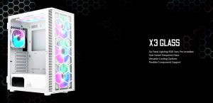 Montech кутия X3 GLASS, Mid-tower Case, TG, 6 fixed RGB Fans, White