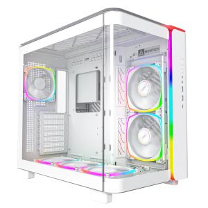 Montech кутия KING 95 Pro, Dual Chamber Mid-tower Case, 6 ARGB Fans, 2 Front Panels, White