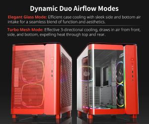 Montech KING 95 Pro, Dual Chamber Mid-tower Case, 6 ARGB Fans, 2 Front Panels, Red