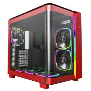 Montech кутия KING 95 Pro, Dual Chamber Mid-tower Case, 6 ARGB Fans, 2 Front Panels, Red