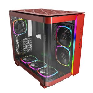 Montech KING 95 Pro, Dual Chamber Mid-tower Case, 6 ARGB Fans, 2 Front Panels, Red