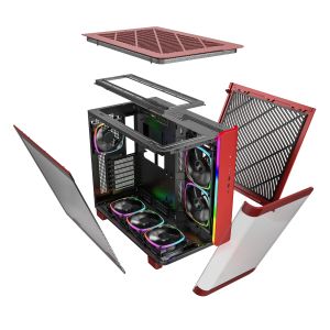 Montech кутия KING 95 Pro, Dual Chamber Mid-tower Case, 6 ARGB Fans, 2 Front Panels, Red