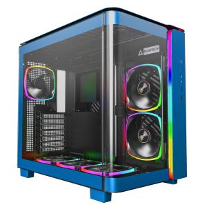 Montech KING 95 Pro, Dual Chamber Mid-tower Case, 6 ARGB Fans, 2 Front Panels, Prussian Blue