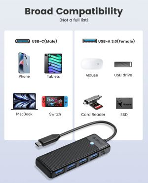 Orico хъб USB3.1 HUB Type-C - 4 x USB3.0 - PAPW4A-C3-015-BK