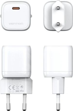 Vention Универсално зарядно за стена Charger Wall GaN - USB Type-C 30W White - FAKW0-EU