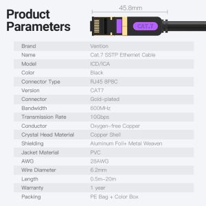 Vention LAN SSTP Cat.7 Patch Cable - 1.5M Black 10Gbps - ICDBG
