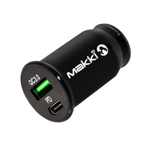 Încărcător pentru mașină Makki Încărcător rapid pentru mașină - Type-C + USB QC3.0 20W - MAKKI-CC20W02-BK