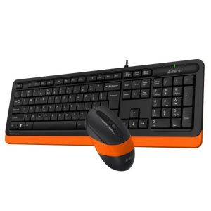 Set tastatură și mouse A4TECH Fstyler F1010, cu fir, USB, negru/portocaliu