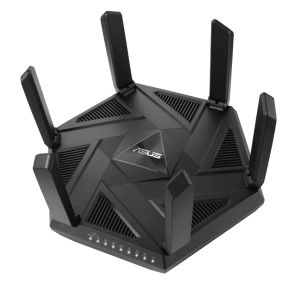 Рутер Asus Gaming Wireless Router, RT-AXE7800, AXE7800, Tri-Band, Quad-Core 1.7GHz CPU, 256MB/512MB Flash/RAM, 2.5G port, AiProtection Pro, Adaptive QoS, VPN Fusion, Instant Guard, IPTV, OFDMA, MU-MIMO, Beamforming, Link Aggregation, AiMesh, Black