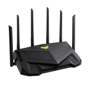 Рутер Asus Gaming Wireless Router, TUF Gaming-AX6000, AX6000, Dual-Band, Quad-Core 2.0GHz CPU, 256MB/512MB Flash/RAM, 2.5G dual-port, AiProtection Pro, Adaptive QoS, VPN Fusion, IPTV, OFDMA, MU-MIMO, Beamforming, Link Aggregation, Port forwarding, AiMesh,