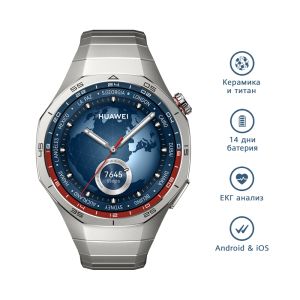 Часовник Huawei Watch GT5 Pro Vili-B29M, 1.43", Amoled, 466x466, PPI 326, BT5.2, 524mAh, HUAWEI TruSense System, ECG analysis, Compatible with iOS and Android devices, Titanium + Huawei Scale 3, Dobby-B19