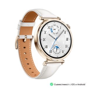 Часовник Huawei Watch GT5 Jana-B19L, 1.32", Amoled 466x466 PPI 352, , BT5.2 BLE/BR/EDR, 5ATM, 524mAh, Screenshot sharing, Battery life up to 7 days, Compatible with iOS and Android devices, White Leather + Huawei Scale 3, Dobby-B19