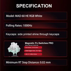 Madlions професионална геймърска механична клавиатура Professional Gaming Mechanical Keyboard MAD 60 HE Flagship - 8K, Magnetic Amber Pro Switches - White