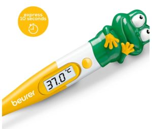 Термометър Beurer BY 11 Frog clinical thermometer, Contact-measurement technology, temperature alarm as from 37.8 C°, Display in C° and F°, Flexible measuring tip; Protective cap; Waterproof tip and display