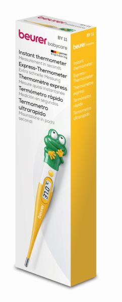 Термометър Beurer BY 11 Frog clinical thermometer, Contact-measurement technology, temperature alarm as from 37.8 C°, Display in C° and F°, Flexible measuring tip; Protective cap; Waterproof tip and display