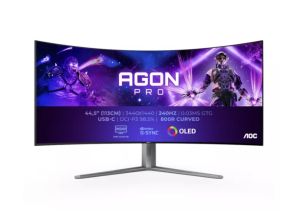 Монитор AOC AG456UCZD, 44.5" Curved 800R OLED, 3440x1440@240Hz, 0.03ms GtG, 1000cd m/2, 150000:1, 80M:1 DCR, Adaptive Sync, FlickerFree, Anti Blue Light, 8Wx2, Tilt, Height Adjust, Swivel, 2xHDMI, DP, USB hub