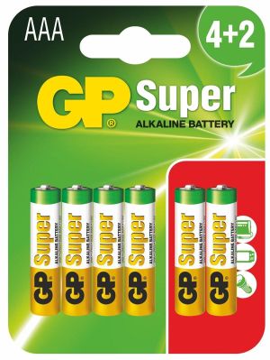 GP BATTERIES Alkaline Batteries AAA SUPER - LR03 - 4+2 = 6 pieces