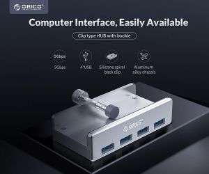 Orico хъб USB 3.0 HUB Clip Type 4 port -  Aluminum - MH4PU-SV