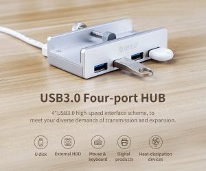 Orico хъб USB 3.0 HUB Clip Type 4 port -  Aluminum - MH4PU-SV