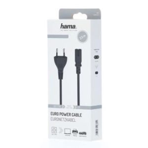 Захранващ кабел HAMA Euro Plug, 2-Pin(IEC C7) женско, 2.5 m, Черен