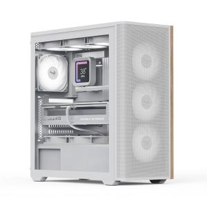 AeroCool кутия Case ATX - D501A White, Addressable RGB, Wood