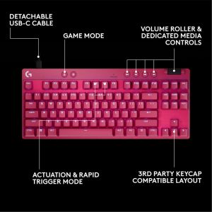 Геймърска механична клавиатура Logitech G Pro X RAPID TKL Magenta - Tactile Switch