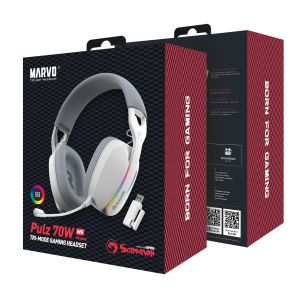 Marvo безжични геймърски слушалки Gaming Headphones Pulz 70W WH - Bluetooth, 2.4G - MARVO-HG9086W-WH