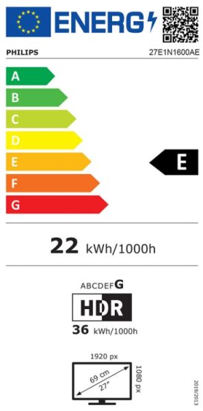 Monitor Philips 27E1N1600AE, 27" IPS WLED, 2560x1440@100Hz, 4ms GtG, 1ms MPRT, 350cd m/2, 1500:1, Mega Infinity DCR, Adaptive Sync, FlickerFree, Low Blue Light, 2Wx2, Tilt, Height Adjust, HDMI, USB hub
