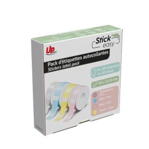 Set of 4 pcs. rolls of adhesive labels for STICK EASY UP21, 4x 180 pcs. , pink, yellow, blue, transparent