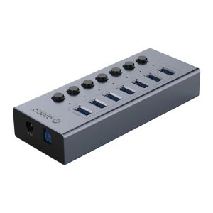 Orico хъб USB3.0 HUB 7 port with Power Adapter, On/Off buttons, Aluminium - BT2U3-7AB-EU-GY