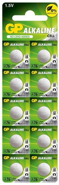 Button GPA76 alkaline battery LR44 / 10 pcs. / Pack price for 1 pc. / 1.55V GP