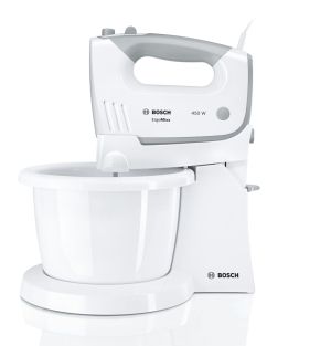 Миксер Bosch MFQ36460, Hand mixer, 450 W, White, includes bowl and stand