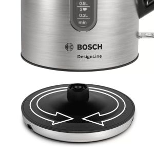 Електрическа кана Bosch TWK4P440, Kettle, DesignLine, 2000-2400 W, 1.7 l,  OneCup function, Stainless steel