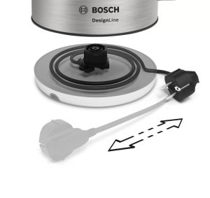 Electric kettle Bosch TWK4P440, Kettle, DesignLine, 2000-2400 W, 1.7 l, OneCup function, Stainless steel