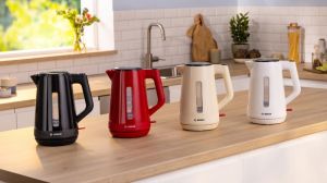 Electric kettle Bosch TWK1M124, MyMoment Plastic Kettle, 2400 W, 1.7 l, Cup indicator, Limescale filter, Triple safety function, Red