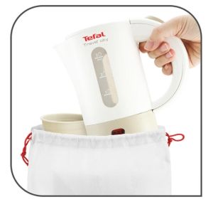 Electric kettle Tefal KO120130 TRAVEL CITY2 0.5L white & grey, 2 cups, travel bag, spoon