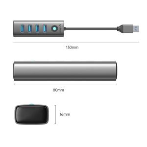 Orico хъб HUB USB3.0 4 port, Aluminium, Grey - PDD4U-U3-015-GY