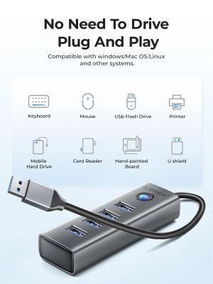 Orico хъб HUB USB3.0 4 port, Aluminium, Grey - PDD4U-U3-015-GY