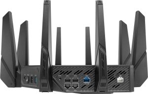 Рутер Asus Gaming Wireless Router,ROG Rapture GT-AX11000 Pro, AX11000, Tri-Band, Quad-Core 2.0GHz CPU, 256MB/1GB Flash/RAM, 10G port, AiProtection Pro, Adaptive QoS, VPN Fusion, IPTV, OFDMA, MU-MIMO, Beamforming, Link Aggregation, Port forwarding, AiMesh,